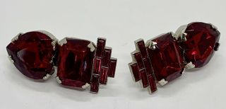 Vintage Signed Zoe Coste French Red Clip On Earrings 2