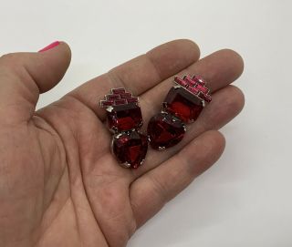 Vintage Signed Zoe Coste French Red Clip On Earrings 3