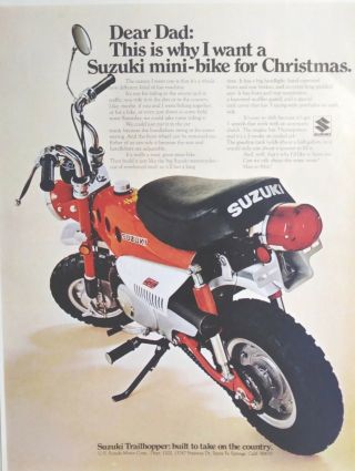 Vintage 1970 Suzuki Trailhopper Mini - Bike Motorcycle Print Ad - Art Poster