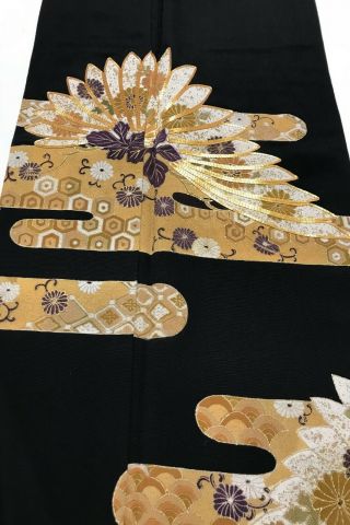 @@vintage/japanese Tomesode Kimono Silk Fabric/ Gold Embroidery,  Chrysanth Ap92