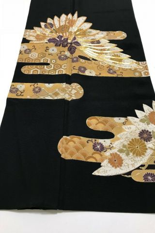 @@Vintage/Japanese tomesode kimono silk fabric/ gold embroidery,  chrysanth AP92 2