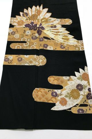 @@Vintage/Japanese tomesode kimono silk fabric/ gold embroidery,  chrysanth AP92 3