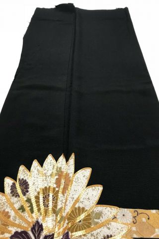 @@Vintage/Japanese tomesode kimono silk fabric/ gold embroidery,  chrysanth AP92 4