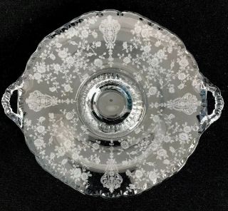 Vintage Cambridge Rose Point Etched Elegant Glass Handled Bon Bon Plate B10