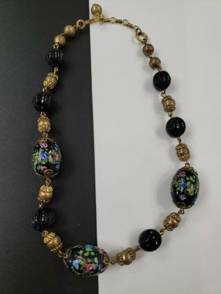 Vintage Murano Glass Wedding Cake Beads Gold Tone Necklace 17 " L