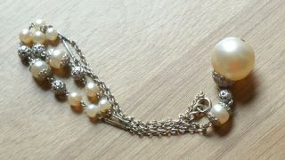 Czech Vintage Art Deco Glass Pearl Bead Pendant Necklace On A Wire Signed