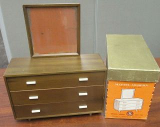 Vtg Mattel Modern Mid Century Doll Furniture Dresser & Mirror 808 W/orig Box
