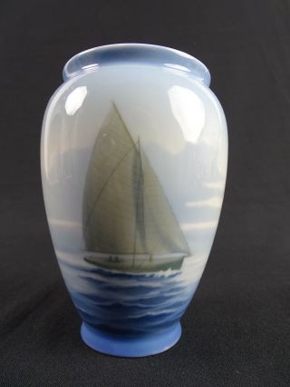 Vintage B & G Bing & Grondahl Porcelain Hand Painted Vase With Sailing Ship