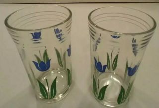 Vintage Kraft Swanky Swigs Juice Glasses Dark Blue Tulips Set Of 2