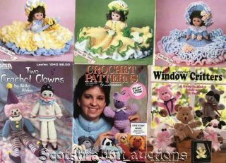Vintage Crochet Booklets Bed Dolls Clowns Animals Pig Raccoon More