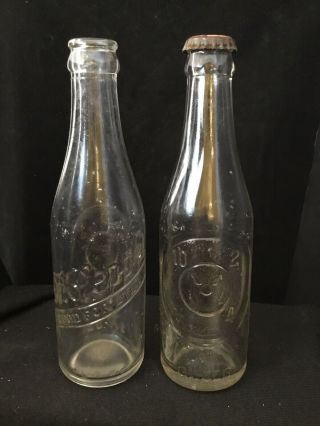 Vintage Pair Dr Pepper Soda Bottle 6 1/2 Oz 10 - 2 - 4 Clear Embossed