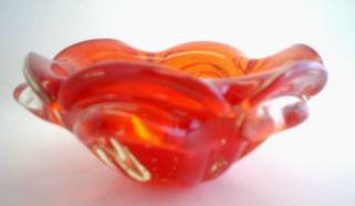 Vintage Mid Century Red Murano Art Glass Dish Controlled Bubbles