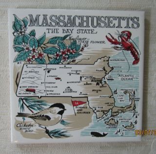 Massachusetts Vintage Screencraft 6  X 6  Ceramic Tile Trivet Art