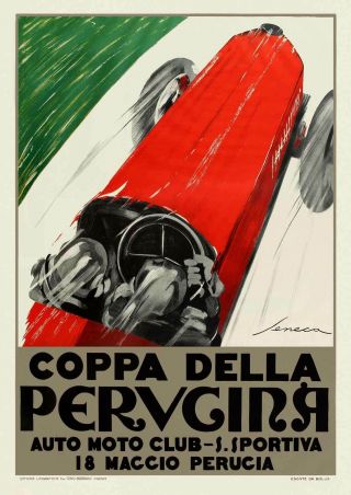 Vintage 1920s Italian Motor Racing Poster Coppa Della Perugia Art Print Umbria
