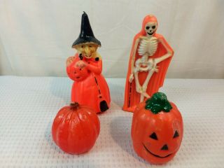 4 Vintage Halloween Gurley Candle Skeleton Orange Shroud Orange Witch 2 Pumpkins