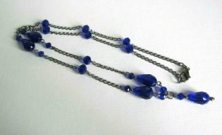 Vintage Czech Glass Art Deco Style Blue Wired Bead Necklace 2