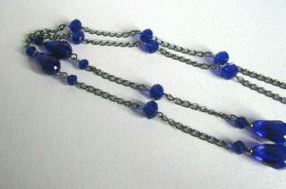 Vintage Czech Glass Art Deco Style Blue Wired Bead Necklace 3