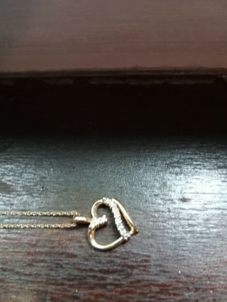 Vtg Solid 10k Gold Necklace & Heart Pendant With Small Diamonds