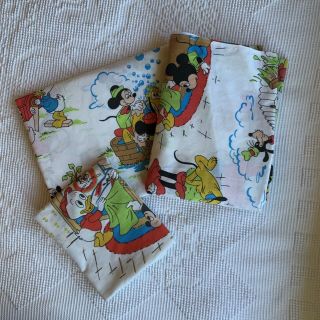 Disney Mickey Mouse Donald Duck Twin Sheet Set Vintage 70s