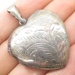 Vtg 925 Sterling Silver Floral Engraved Large Heart Locket Pendant