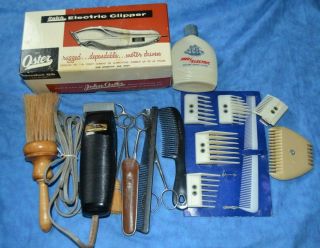 Vtg Butch Electric Razor Hair Cutting Kit Attachments Scissors Sterilizer Brush
