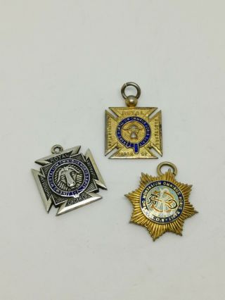 Selection Of 3 Vintage Solid Silver Masonic Royal Order Of The Buffaloes Fob 