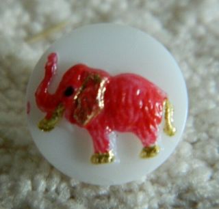 Vintage Milk Glass Kiddie/childrens Button Red Elephant