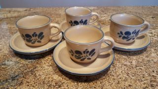 Vintage Pfaltzgraff Folk Art Pattern 8 Piece Cup & Saucer Set - Made In Usa