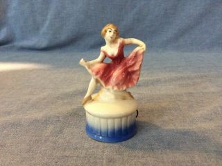 Vintage Figural Porcelain Dancing Girl Sewing Tape Measure - Germany