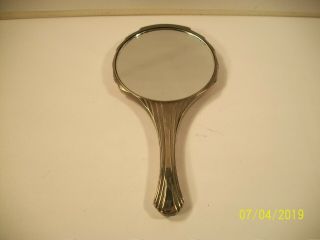 Vintage; 1930s Art Deco Silver Plated Hand Held Mirror With Scalloped Design :)