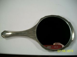 Vintage; 1930s Art Deco Silver plated Hand Held Mirror with Scalloped Design :) 2