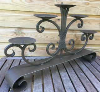 Vintage Iron & Scroll Table Candelabra 5 Large Church Candle Stick Holder 2