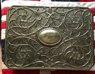 Vintage Godinger Silver Plated Jewelry Box With Red Velvet Lining Estate 9x7x2.  5