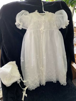 Antique Vintage Christening Gown,  Slip,  Coat And Hat For Baby Or Doll