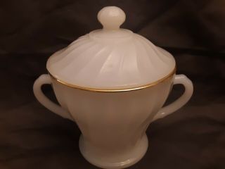 Vintage Fire King Sugar Bowl & Lid Anchor Hocking Milk Glass Swirl Perfect