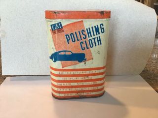 Vintage Gm General Motors Polishing Cloth Tin Can Automobile Oil Wax Cloth