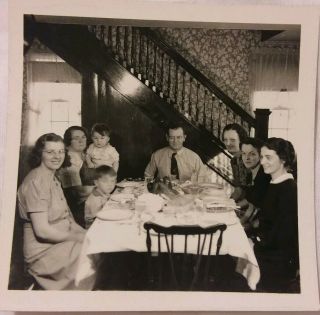 Vintage Old 1941 Photo American Family Sitting Around Thanksgiving Dinner Table