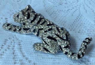 Vintage Multi Stone With Enamelling Large Tiger Brooch By Sard.  Safety Clasp.