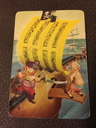 Vintage Swap Playing Cards 9 BLANK BACK Pig Pirates Elves Cowboys Bear Louis Dow 3