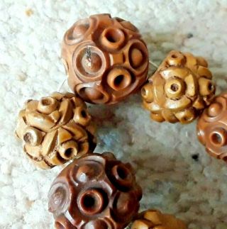 Antique Vintage Asian Carved Nut Walnut Necklace Beads Hand Carved Chinese