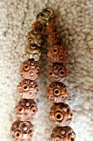 Antique Vintage Asian Carved nut Walnut Necklace Beads hand carved Chinese 3