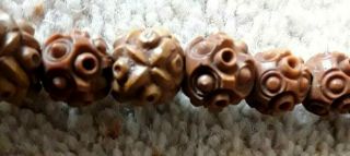 Antique Vintage Asian Carved nut Walnut Necklace Beads hand carved Chinese 4