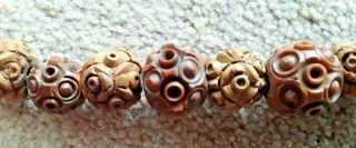 Antique Vintage Asian Carved nut Walnut Necklace Beads hand carved Chinese 5