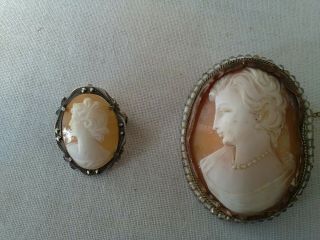 Two Vintage Brooches 1 X.  925 Sterling Silver And 1 X Larger Cameo
