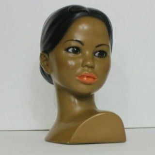 Vintage Collectible Marwal Chalkware Black Hawaiian Polynesian Girl Head Bust