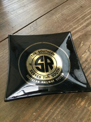 Vintage Southern Railway System Glass Square Ash Tray