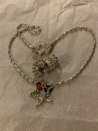 Vintage Eastern Star Clip Earrings And Necklace Set
