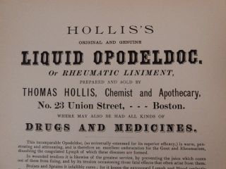 Medicine Hollis Liquid Opodeldoc Rheumatic Liniment Quack Vintage Handbill