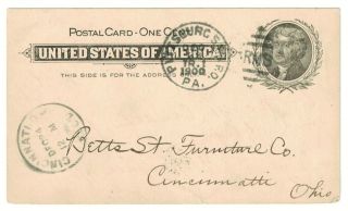 1900 Vintage Postal Card To Cincinnati Oh Pittsburgh Train 1 Streetcar R.  P.  O.
