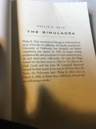 PHILIP K DICK @ THE SIMULACRA - - 2002 Vintage Edition Very Good, 4